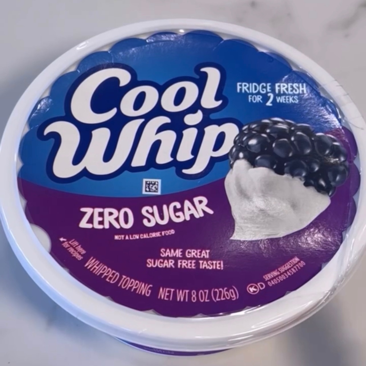 Cool Whip Zero Sugar Whipped Cream Topping, 8 oz Tub 